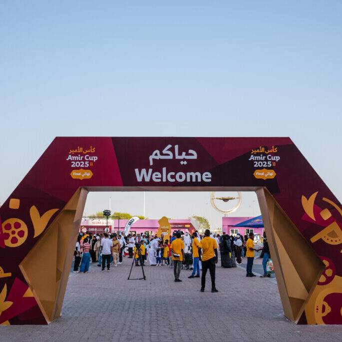 welcome branded entrance arch at amir cup 2025 fan zone