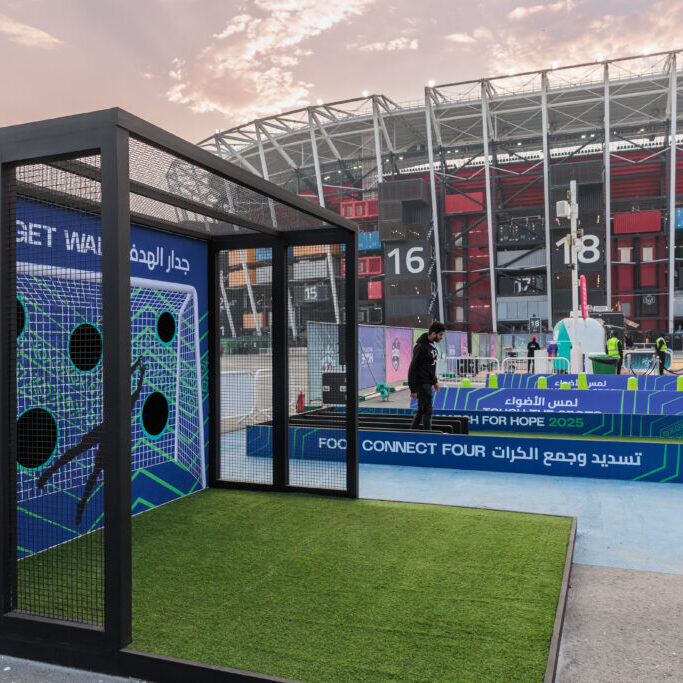 interactive football games at match for hope fan zone in stadium 974 Doha