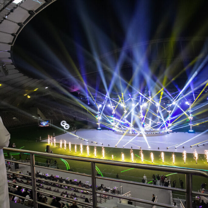 man watching the WEGA 2020 grand opening ceremony in khalifa international stadium